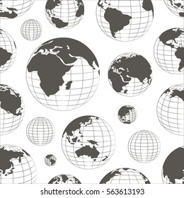 Pattern of nine globes showing earth with all continents. Vector illustration, EPS 10
