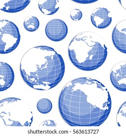 Pattern of nine globes showing earth with all continents. Vector illustration, EPS 10