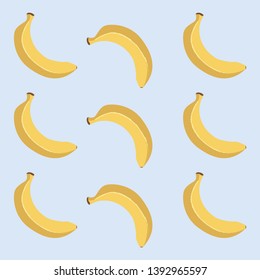 The pattern of nine yellow bananas arranged alternately in upright and inverted positions over blue background   vector  color drawing or illustration
