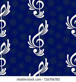 Pattern notes. Background music. Vector illustration. Blue snowflakes.