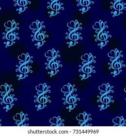 Pattern notes. Background music. Vector illustration. Dark stars on a blue background.