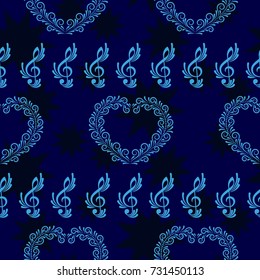 Pattern notes. Background music. Vector illustration. Dark stars on a blue background.