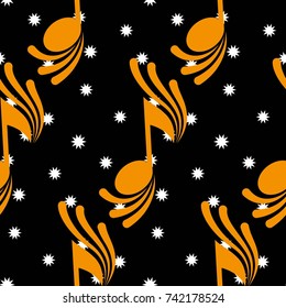Pattern notes. Background music. Vector illustration. White stars on a black background.