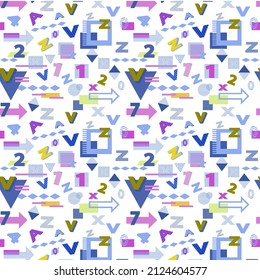 A pattern of numbers and letters and geometric shapes