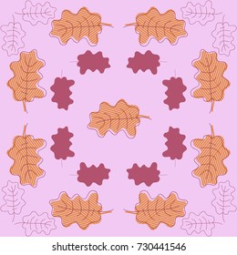 Pattern  of oak leaves. Hand drawn.