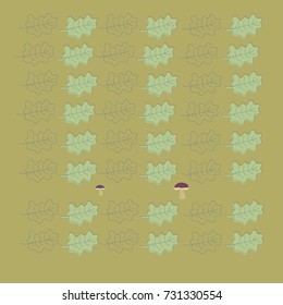 Pattern  of oak leaves, mushrooms, halftone. Hand drawn.