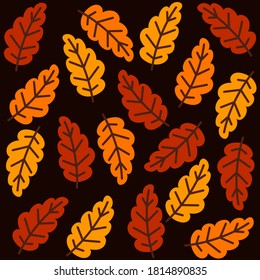 Pattern with oak leaves on a black background