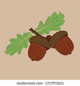 pattern with oak twig and acorns on a pastel background