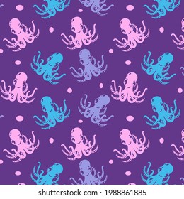 Pattern Octopus cartoon. Silhouette vector. Seamless illustration. Marine animal