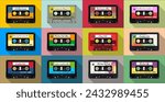 Pattern with old audio cassettes colorful background vector illustration