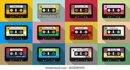 Pattern with old audio cassettes colorful background vector illustration