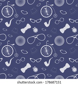 Pattern with old bicycle and glasses