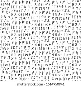 Pattern of Old Norse Scandinavian runes. Runic alphabet, futhark. Ancient occult symbols, vikings letters on white, rune font. Vector illustration with light texture. Ancient norse letter.
