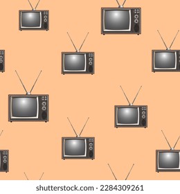 pattern with old tv with antenna on table in semi-realistic style.turned off retro tv on table in vector.