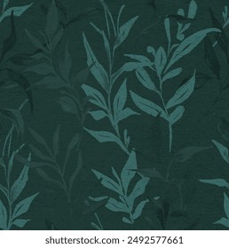 Pattern with an olive branch in green tones Olive branch with leaves seamless pattern for cottagecore aesthetic fabric 