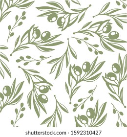 Pattern of olive branches. Vector illustration. Hand sketch.