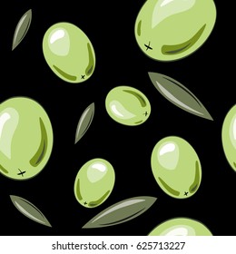 Pattern of olives with leaves for your design, packing, leaflets, signboards