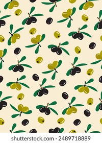 A pattern of olives on a light pink background.