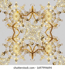 Pattern on beige and gray colors with golden elements. Vector illustration. Traditional orient ornament. Classic vector golden pattern. Classic vintage background.