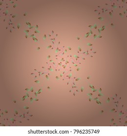 Pattern on a beige, neutral and pink colors. Hand drawn seamless vector pattern with doodle leaves. Ink hand sketched shapes.