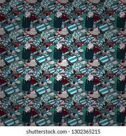 Pattern on black, white and blue. Seamless of Variety Muffins, Poppy seed, Chocolate Chip, Pumpkin Cream, Chocolate and Delicious Breakfast or Dessert Muffins. Vector illustration.