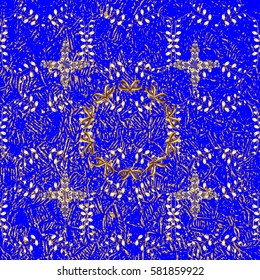 Pattern on blue background with golden elements. Classic vector golden pattern. Traditional orient ornament. Vector illustration. Classic vintage background.