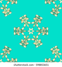 Pattern on blue background with golden elements. Vector golden mehndi seamless pattern. Ornamental floral elements with henna tattoo, golden stickers, mehndi and yoga design, cards and prints.
