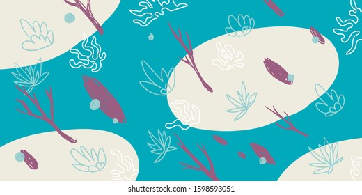 Pattern on blue background with oval shapes.