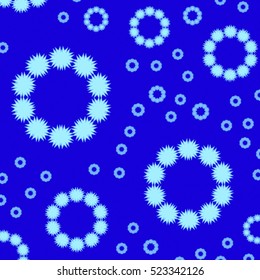 Pattern on the blue background with stars and snowflakes