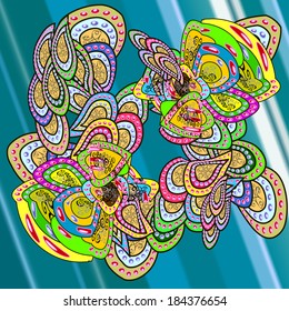 pattern on blue background. Vector illustration.