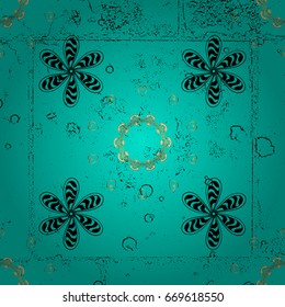 Pattern on blue and dark background with dark elements. Dark pattern. Vector oriental ornament.