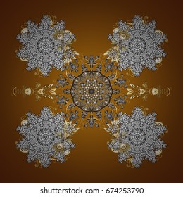 Pattern on brown background. Design. Vector seamless background for Christmas with decorative snowflakes.