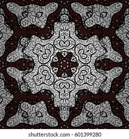Pattern on brown background with golden elements. Patina. Furniture in classic style. Small depth of field. Seamless element woodcarving. Luxury furniture. Brown tree with gold trim. Carving.