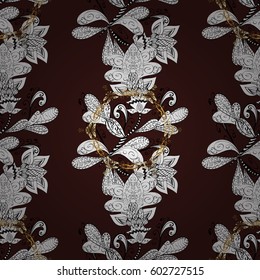 Pattern on brown background with golden elements. Ornate vector decoration. Seamless damask pattern background for wallpaper design in the style of Baroque.