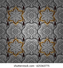 Pattern on brown background with golden elements. Classic vector golden pattern. Classic vintage background. Traditional orient ornament.