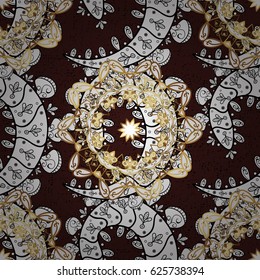 Pattern on brown background with golden elements. Traditional orient ornament. Classic vector golden pattern. Classic vintage background.