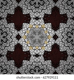 Pattern on brown background with golden elements. Classic vintage background. Traditional orient ornament. Classic vector golden pattern.