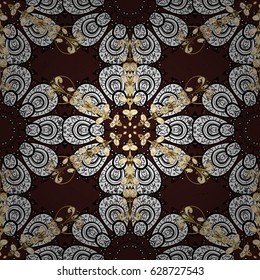 Pattern on brown background with golden elements. Classic vintage background. Traditional orient ornament. Classic vector golden pattern.