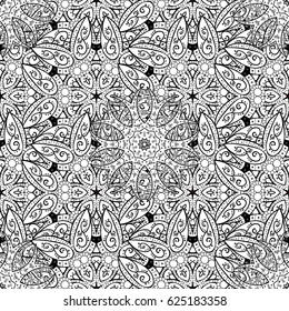 Pattern on brown background. Vector white mehndi seamless pattern. Ornamental floral elements with henna tattoo, whiteen stickers, mehndi and yoga design, cards and prints.