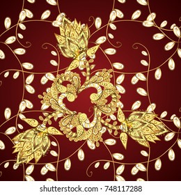 Pattern on brown, red and yellow colors with golden elements. Golden pattern. Vector oriental ornament.