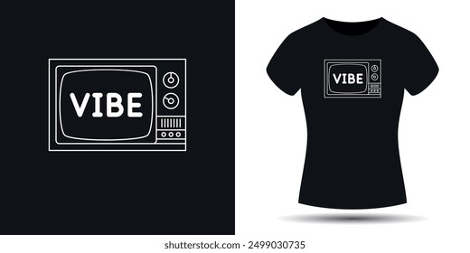 The pattern on the clothes. Print on the T-shirt. Modern fashion illustration. A vector graphic image. A template for placing an illustration on clothes. The inscription is vibe.