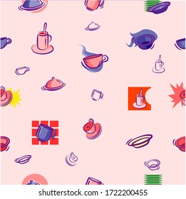 Pattern on a color background drinks coffee soda and more