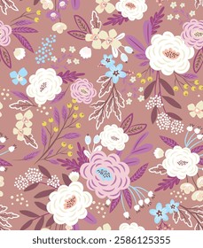 pattern on a colorful background with a wild flowers of different sizes artwork for tattoo, fabrics, souvenirs, packaging, greeting cards and scrapbooking