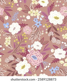 pattern on a colorful background with a wild flowers of different sizes artwork for tattoo, fabrics, souvenirs, packaging, greeting cards and scrapbooking