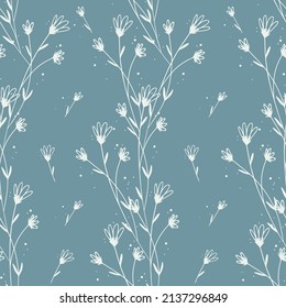 pattern on a dark blue background chamomile doodle 