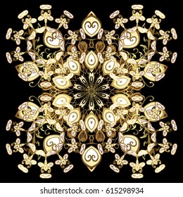 Pattern on golden background with golden elements. Vintage pattern on golden background with elements. Christmas, snowflake, new year.