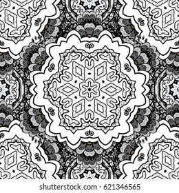 Pattern on gray background with gray elements. Classic vintage background. Traditional orient ornament. Seamless classic vector gray pattern.