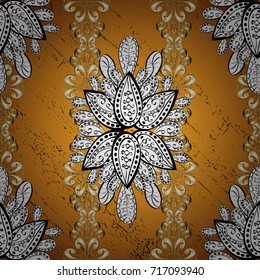 Pattern on gray, brown and black colors with golden elements. Golden pattern. Vector oriental ornament.