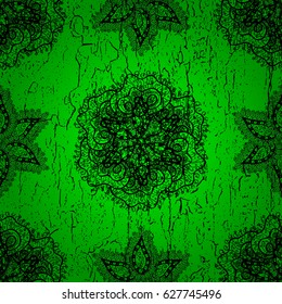 Pattern on green background with dark elements. Dark pattern. Vector oriental ornament.