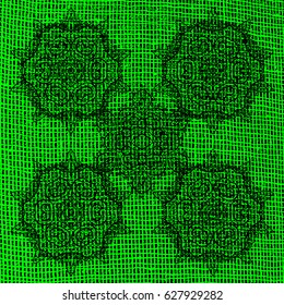 Pattern on green background with dark elements. Classic vintage background. Traditional orient ornament. Classic vector dark pattern.